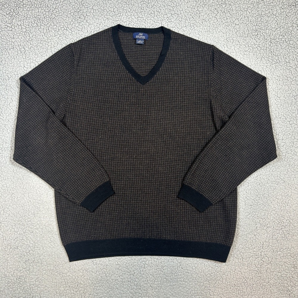 Brooks Brothers 346 Merino Wool Sweater Waffle Knit V Neck Black Mens Large‎